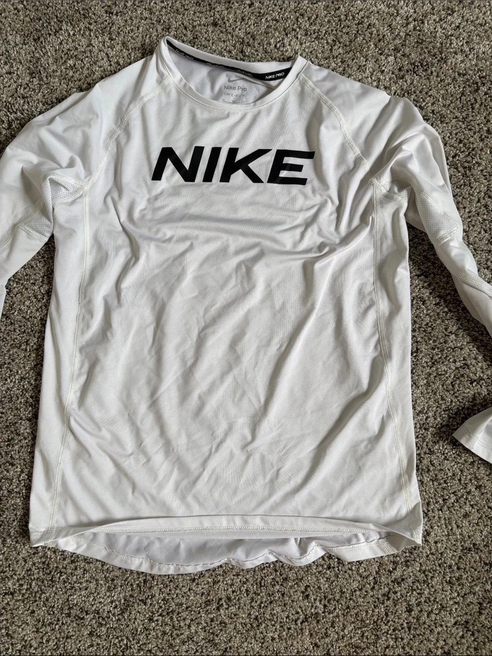 Nike White Long-Sleeve Dri-Fit Logo Tee